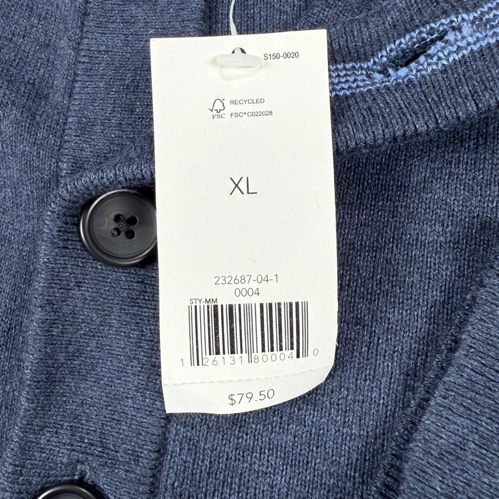 NEW Banana Republic Sweater Mens XL Blue Cotton Cashmere Button Mock Neck
